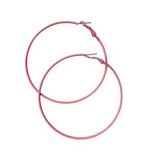 Large Coral Pink Skinny Hoop Earrings - Statement Jewelry